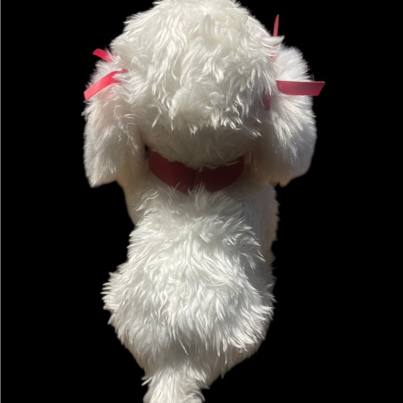 FAO Schwarz White Plush Poodle Dog Stuffed Animal with Red Bows – 10” Toy - Picture 4 of 8
